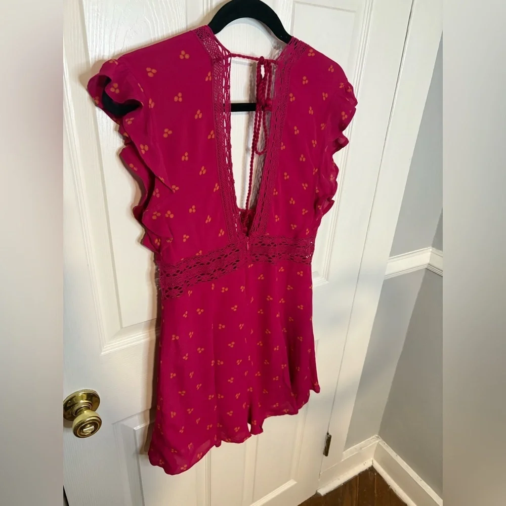 Free People Morning Sun Romper | Magenta with Orange Floral Print | Women’s S - Picture 12 of 15